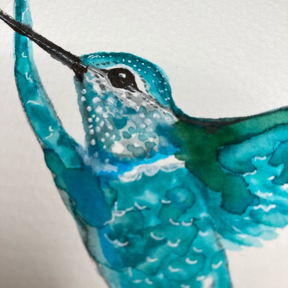 Other - Aqua Hummingbird  Watercolor Original 5 x 7
